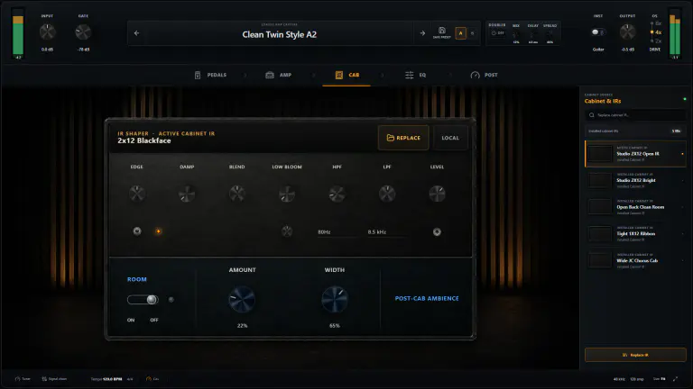 OpenStudio NAM Rack Cabinet page with IR shaping and Cabinet Space Room controls